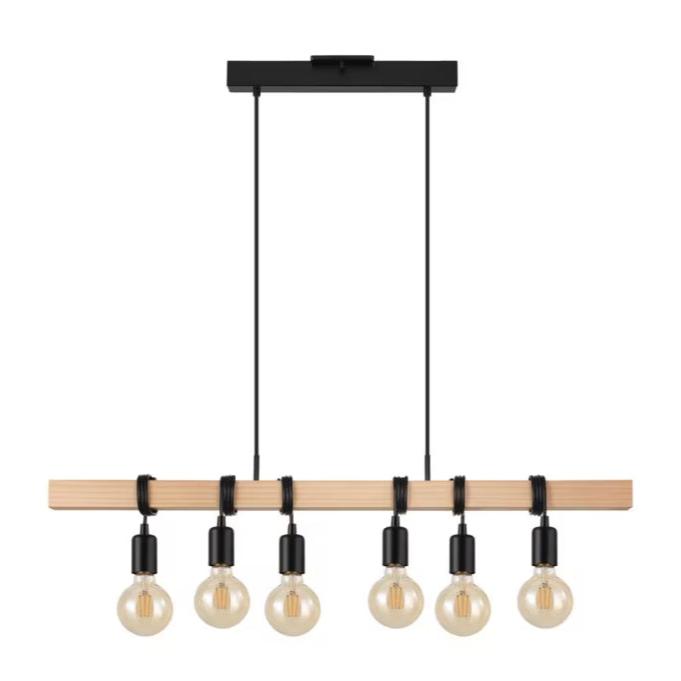 Kingswood 6-Light Pendant in Wood and Black Finish (204679A)