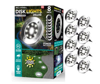 Solar Powered Disk Lights Stainless Steel (8 Pack)