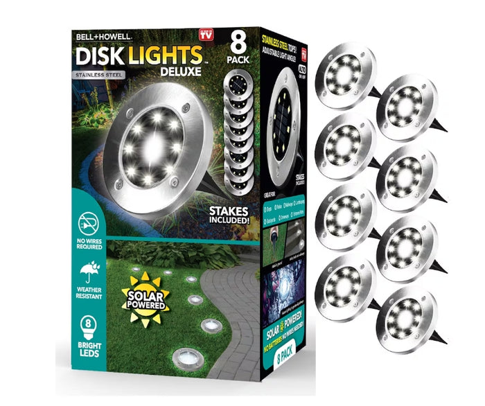 Solar Powered Disk Lights Stainless Steel (8 Pack)