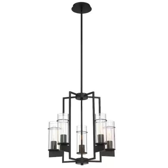 5-Light Pendant with Clear Glass Shades in Matte Black