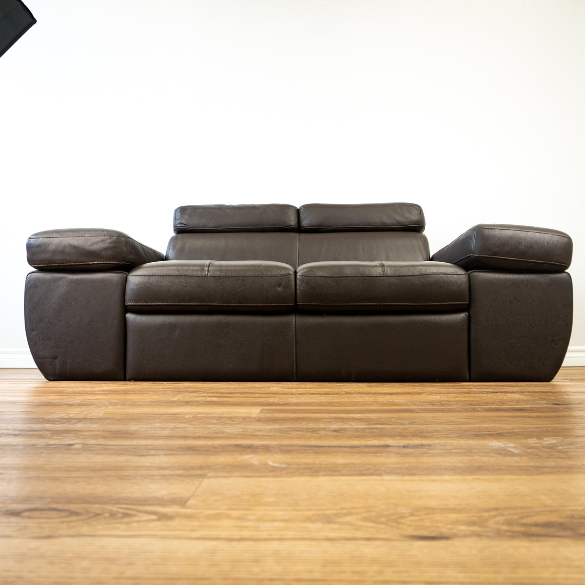 Brown Leather 2-Seater Sofa - Adjustable Headrest and Arms