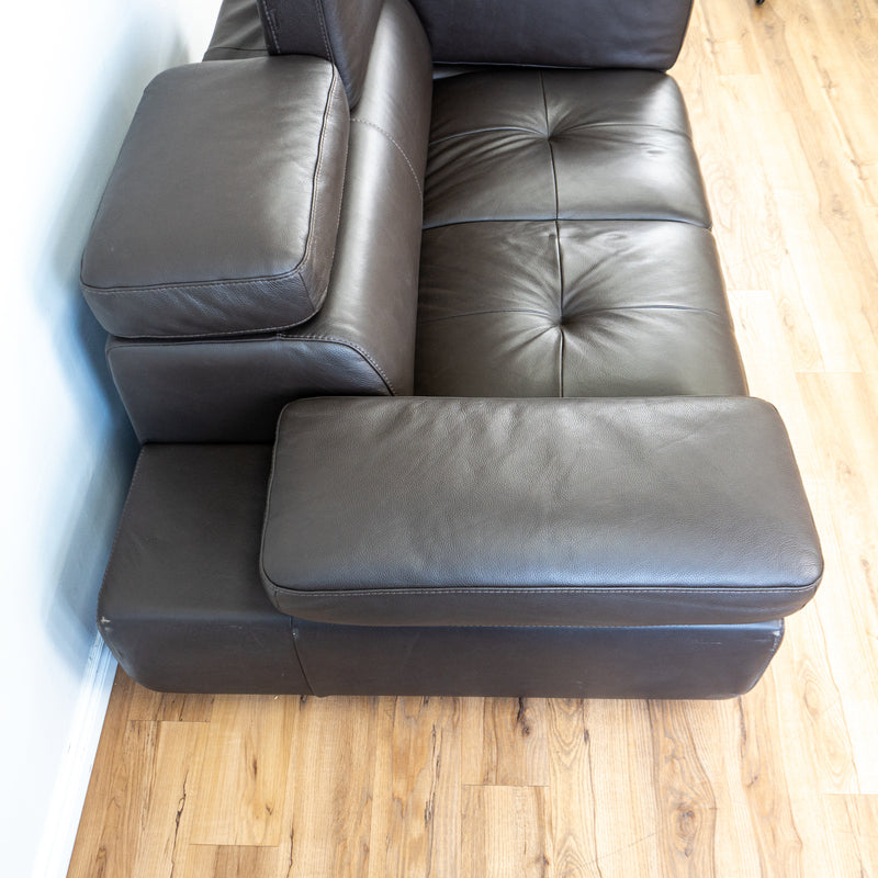 Brown Leather 2-Seater Sofa - Adjustable Headrest and Arms