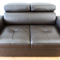 Brown Leather 2-Seater Sofa - Adjustable Headrest and Arms