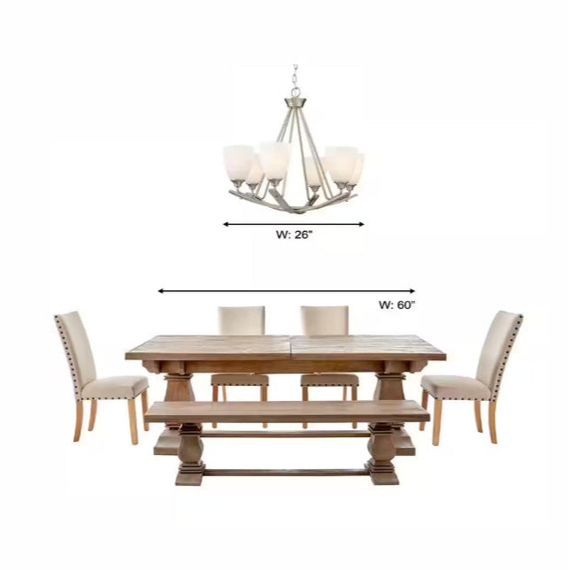 Stansbury Collection 26 in. 6-Light Brushed Nickel Chandelier with Etched Hammered Glass Shades