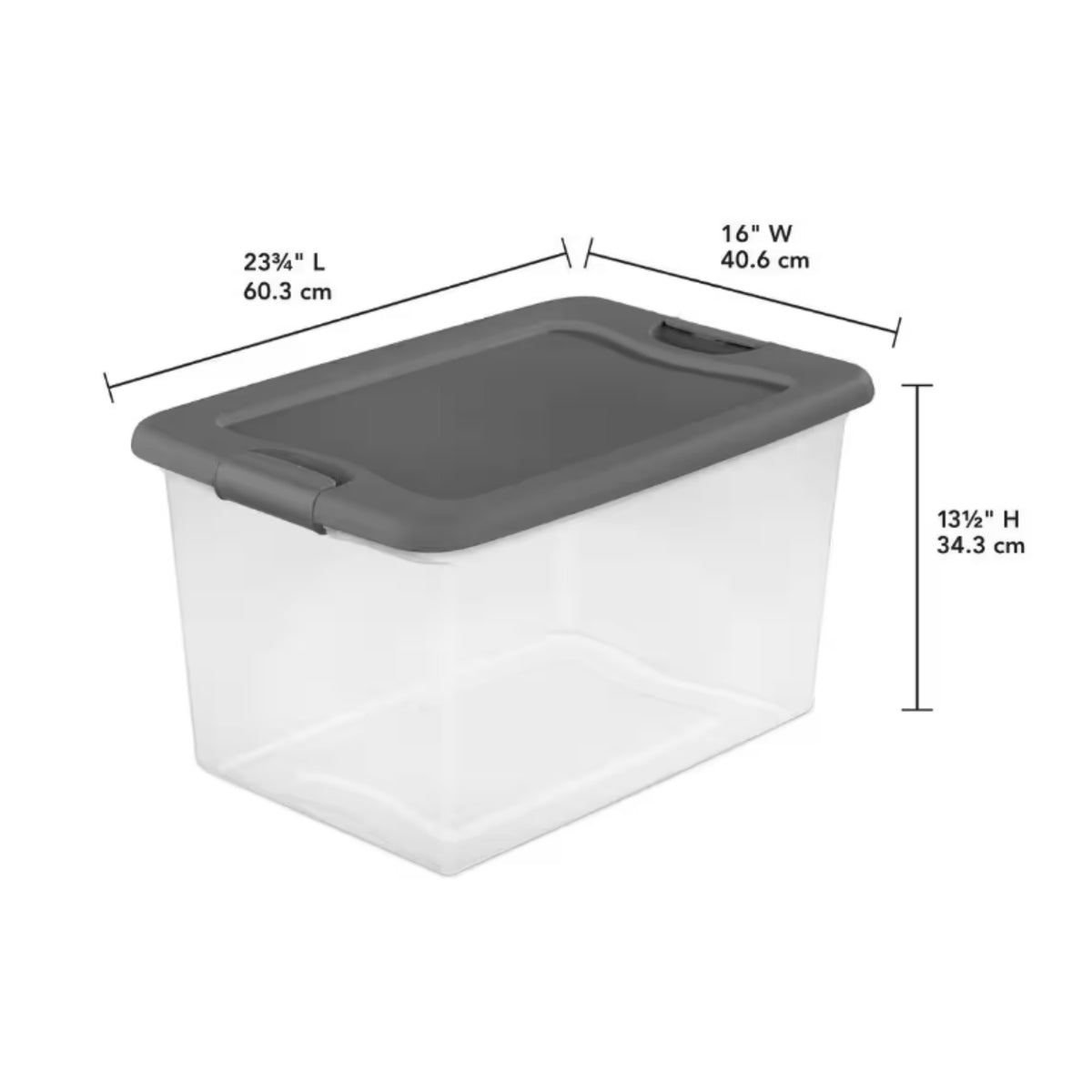 Sterilite Clear Storage Latching Box with Grey Lid in 61L (64 qt.)