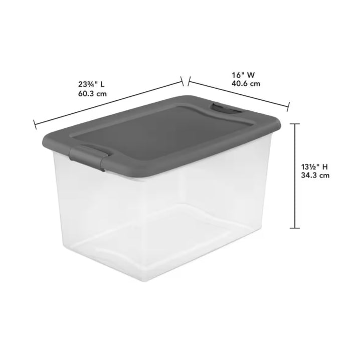 Sterilite Clear Storage Latching Box with Grey Lid in 61L (64 qt.)