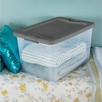 Sterilite Clear Storage Latching Box with Grey Lid in 61L (64 qt.)