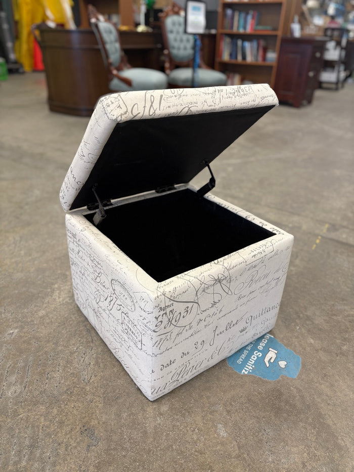 Storage Ottoman Square Footrest Fabric Script Pattern Cube