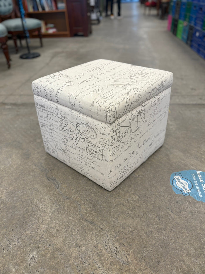 Storage Ottoman Square Footrest Fabric Script Pattern Cube