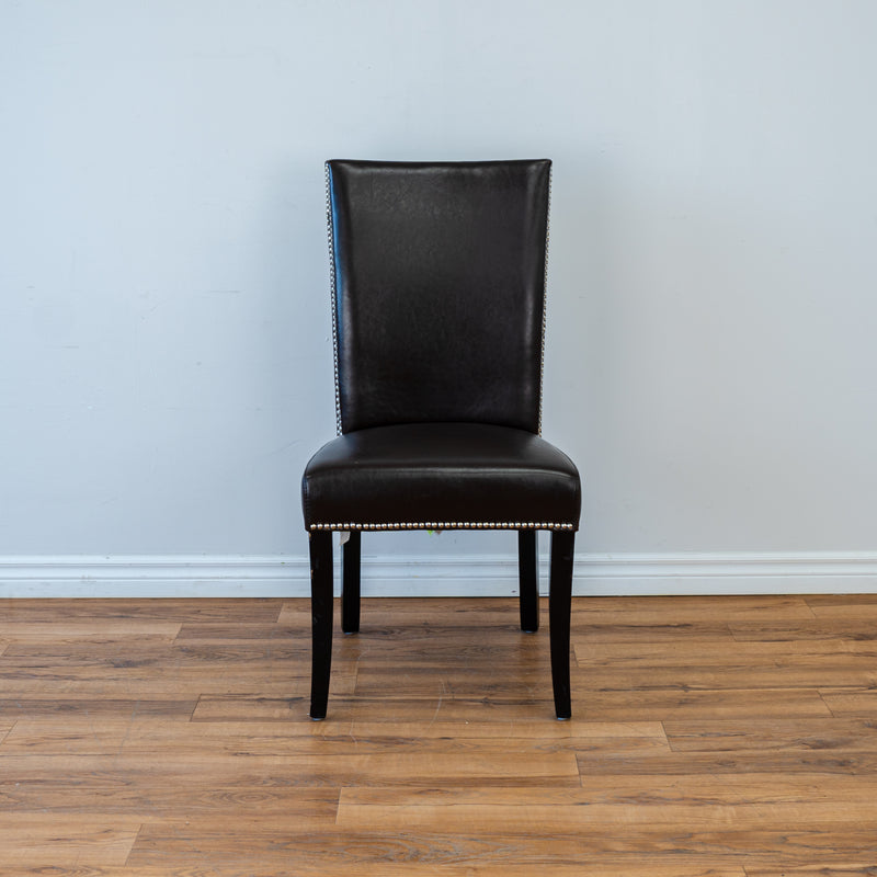 Straight Back Leather Accent Chair in Brown