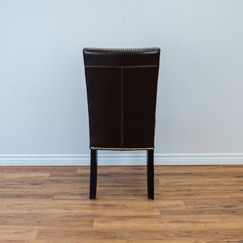 Straight Back Leather Accent Chair in Brown