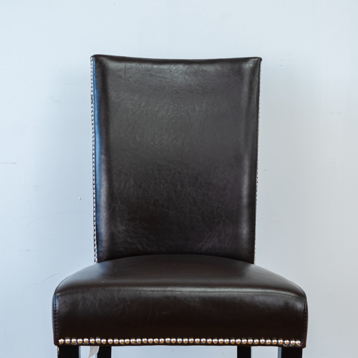 Straight Back Leather Accent Chair in Brown