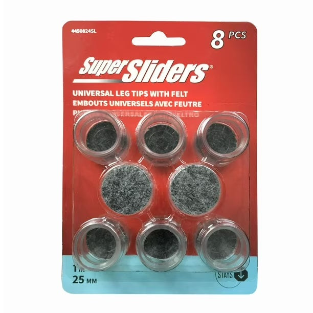 Super Sliders Universal Clear Leg Tips with Felt - Set of 8pcs