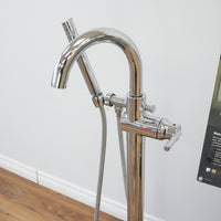 1-Handle Floor Mount Tub Filler Faucet Trim w/ Hand Shower