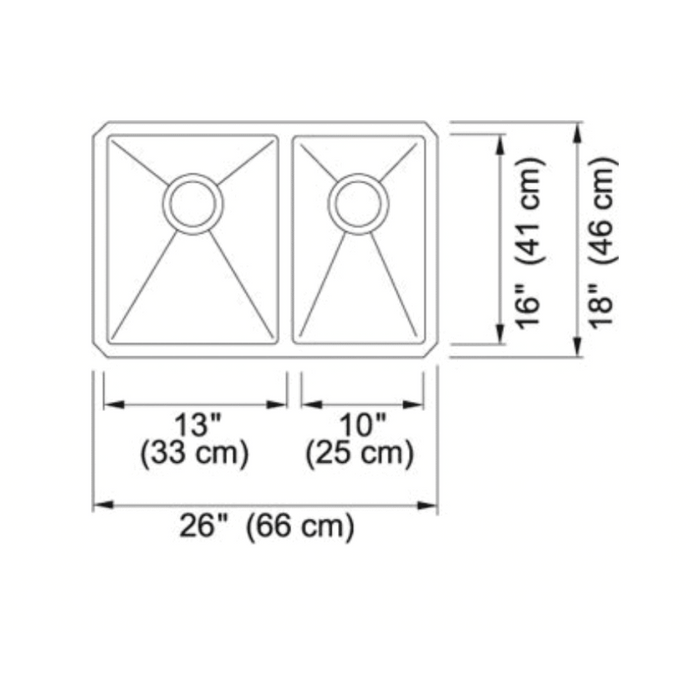 Franke Techna Combination Undermount Sink in Stainless Steel, 26x18-Inch – TCX160-24RH