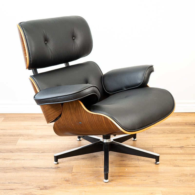 EARL Top Grain Leather Chair - Black/Wood