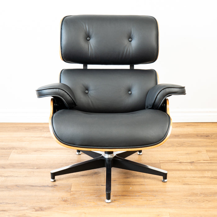 EARL Top Grain Leather Chair - Black/Wood