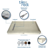 Tile Redi 30 in. x 48 in. Single Threshold Shower Base with Right Drain and Matte Black Trench Grate