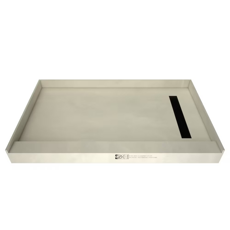 Tile Redi 30 in. x 48 in. Single Threshold Shower Base with Right Drain and Matte Black Trench Grate