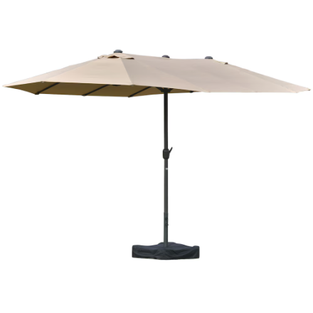 Outsunny 15ft Double-Sided Patio Umbrella Parasol Shelter Canopy Shade Khaki