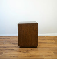 Drexel Walnut Cube End Table With Hidden Drawer
