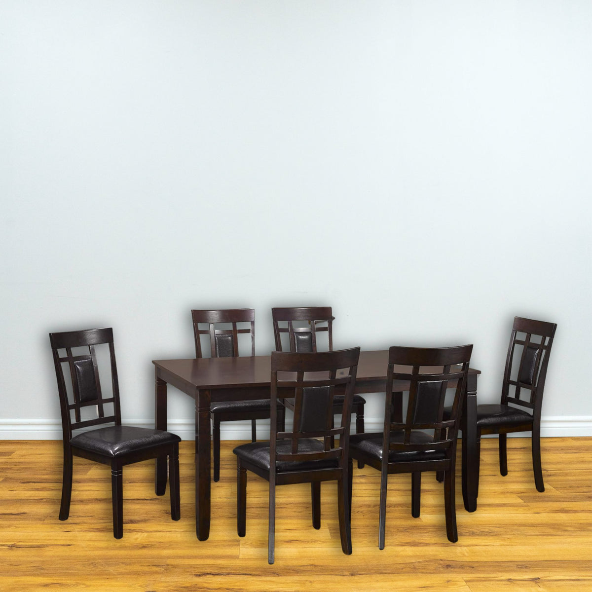 Viola 7-Piece Wood Dining Set in Black with Leather Upholstered Chair