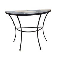 Half-Moon Metal Side Table with Mosaic Tile Top