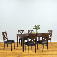 Alex 7-Piece Wooden Dining Set in Brown with Leather Upholstered Chair