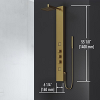 VIGO Rector 55" H x 6" W 2-Jet High Pressure Shower Panel System with Square Fixed Rain Shower Head, Handheld Shower Wand in Matte Brushed Gold