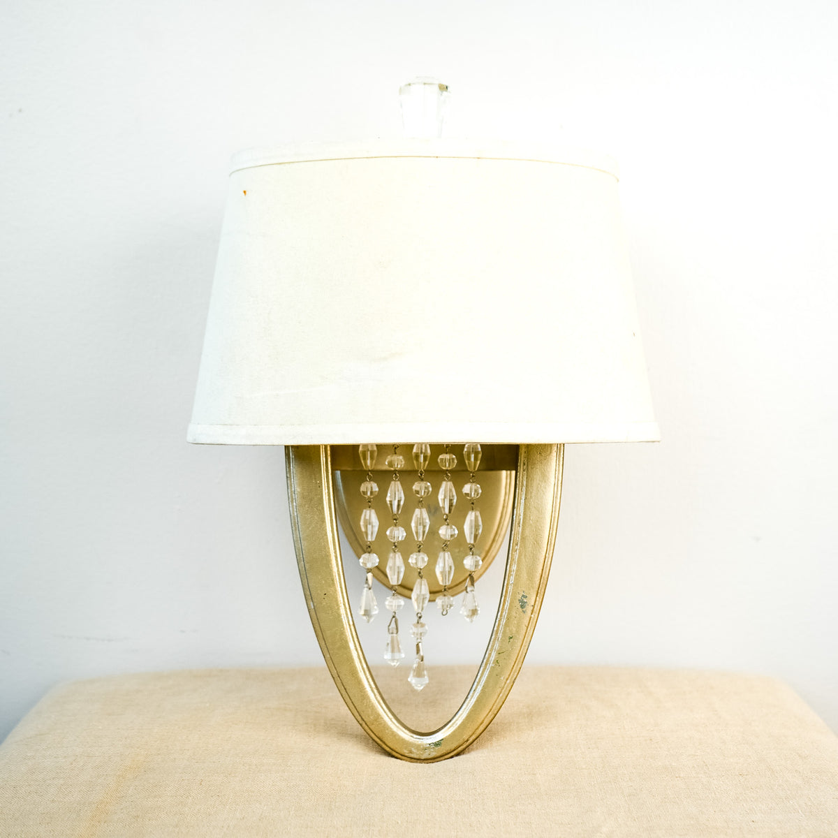 1-Light Wall Sconce in White and Gold with Crystal Accents