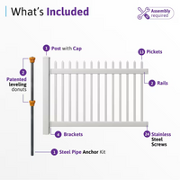 Wambam Traditional Nantucket No-Dig Permanent 4 ft. x 6 ft. Vinyl Picket Fence Panel with Post and Anchor Kit