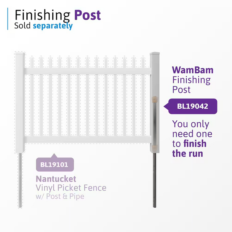 Wambam Traditional Nantucket No-Dig Permanent 4 ft. x 6 ft. Vinyl Picket Fence Panel with Post and Anchor Kit