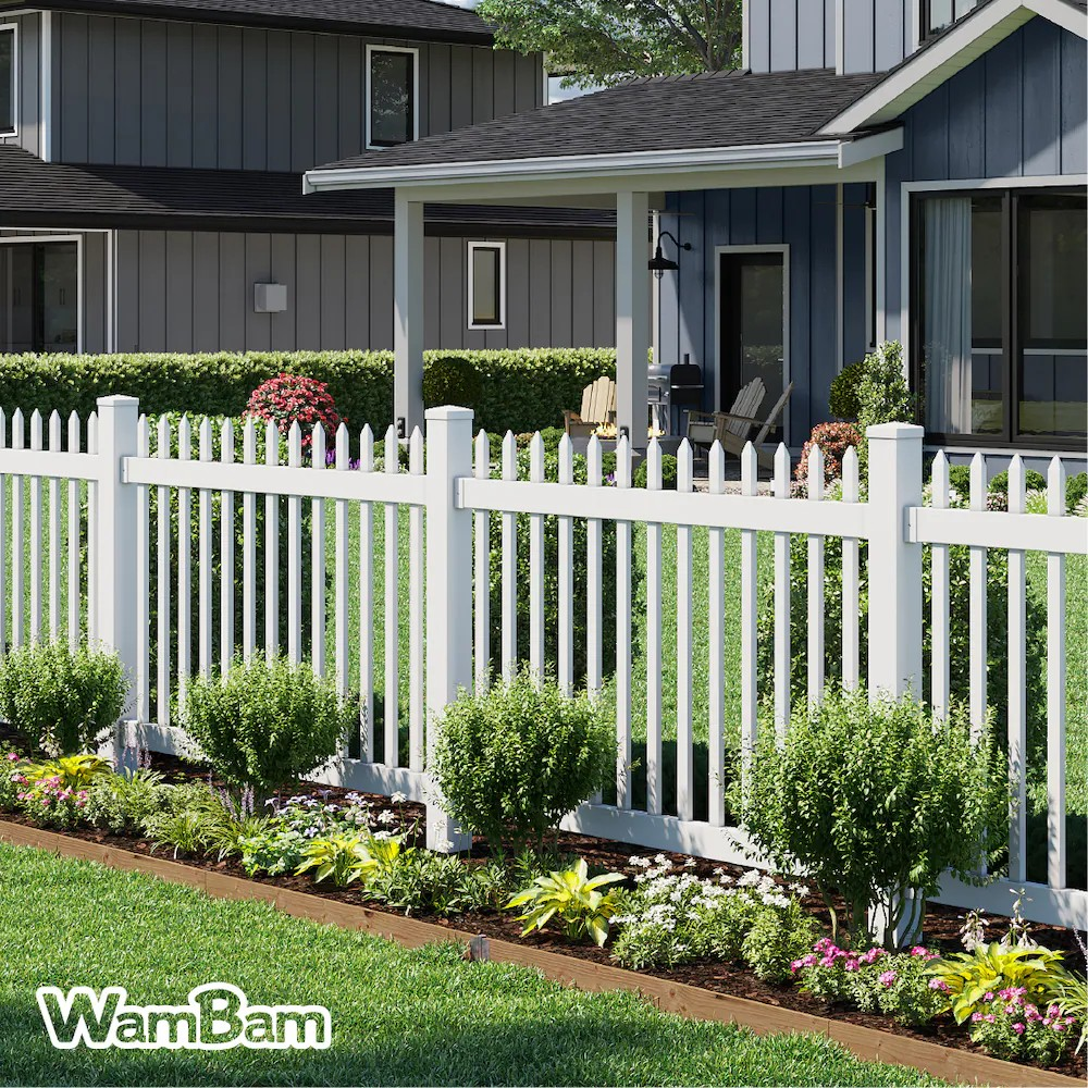 Wambam Traditional Nantucket No-Dig Permanent 4 ft. x 6 ft. Vinyl Picket Fence Panel with Post and Anchor Kit