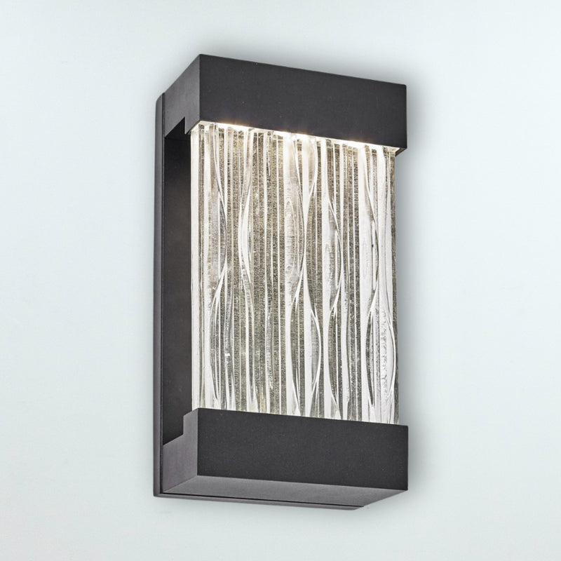 Watercrest 1-Light Outdoor Wall Light in Black Frame, Textured Glassware Shade