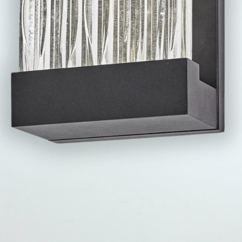 Watercrest 1-Light Outdoor Wall Light in Black Frame, Textured Glassware Shade