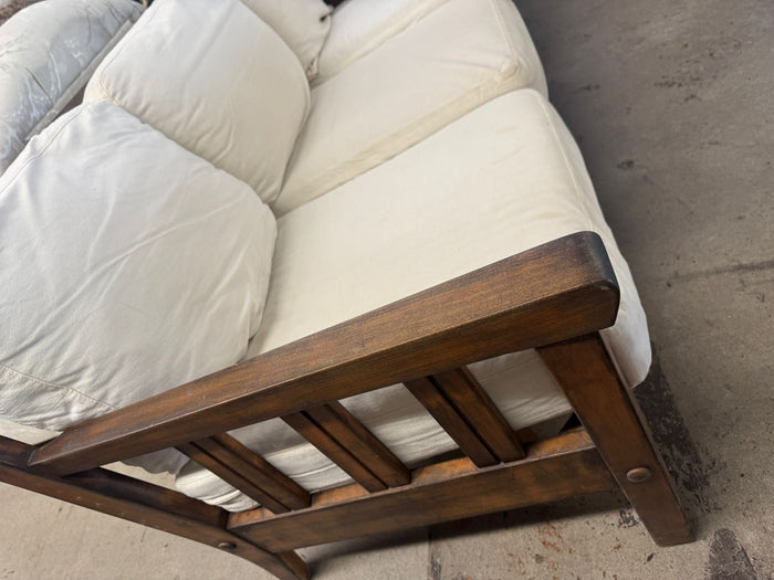 70"W Off-white 3-Seater Wooden Sofa