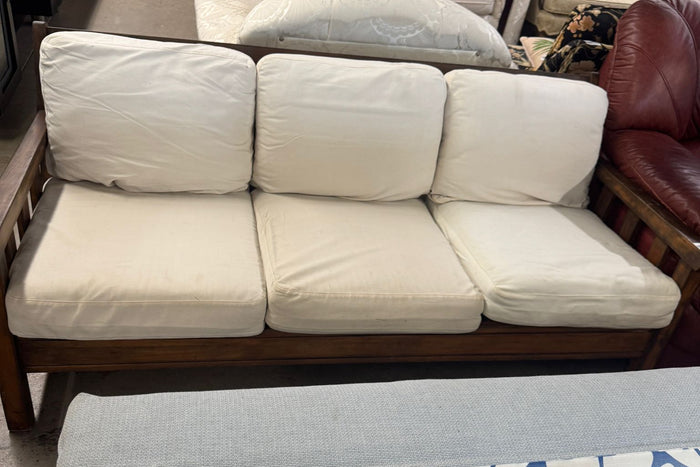 70"W Off-white 3-Seater Wooden Sofa