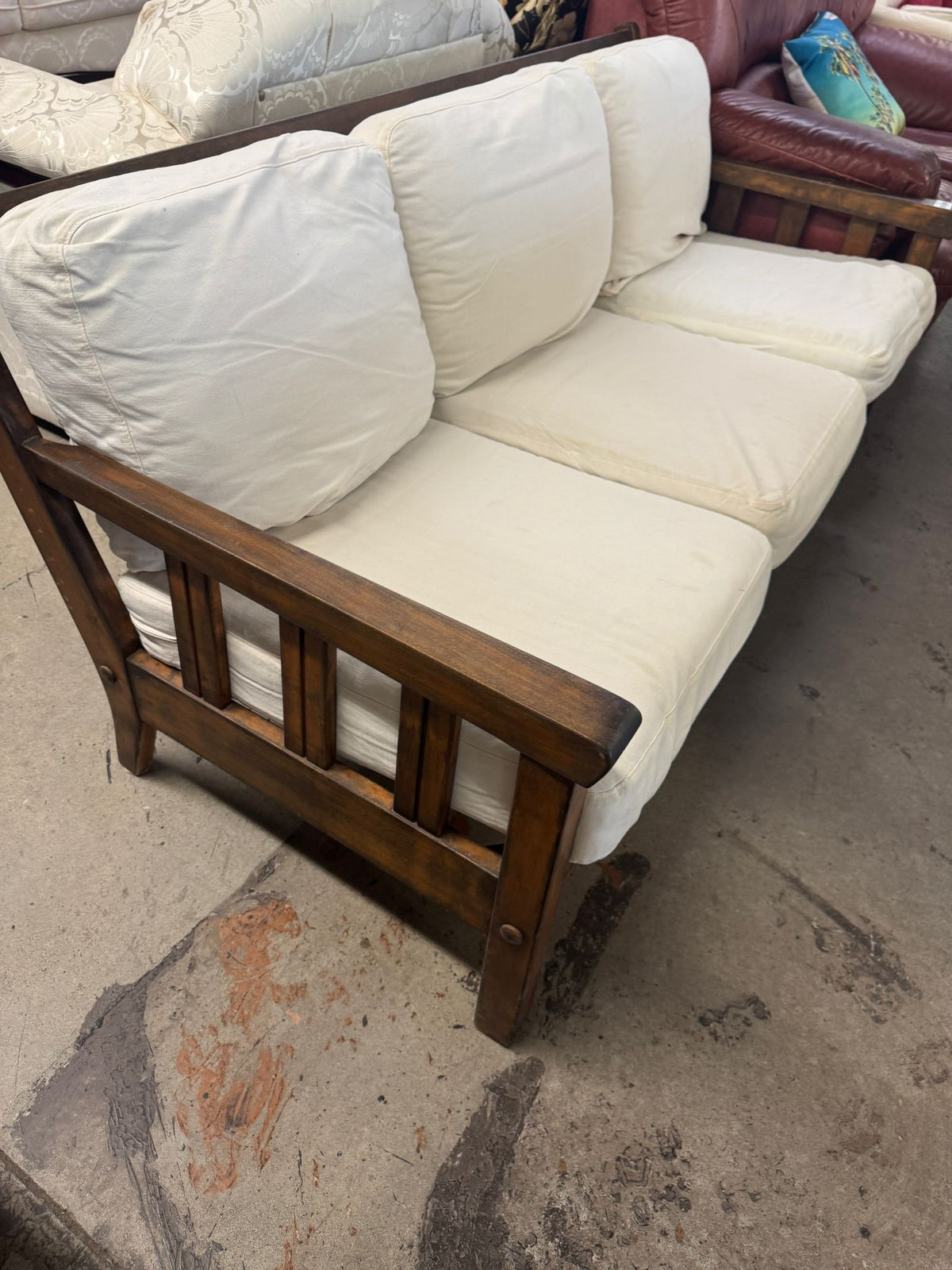 70"W Off-white 3-Seater Wooden Sofa