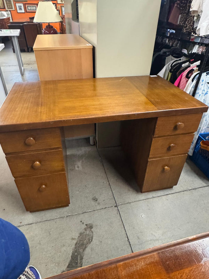 45"W Wood Desk with Six Drawers