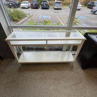 52"W White Wooden Sideboard With Glass Top