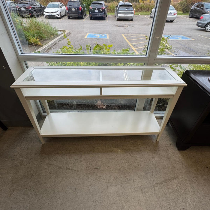 52"W White Wooden Sideboard With Glass Top