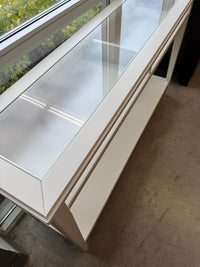 52"W White Wooden Sideboard With Glass Top