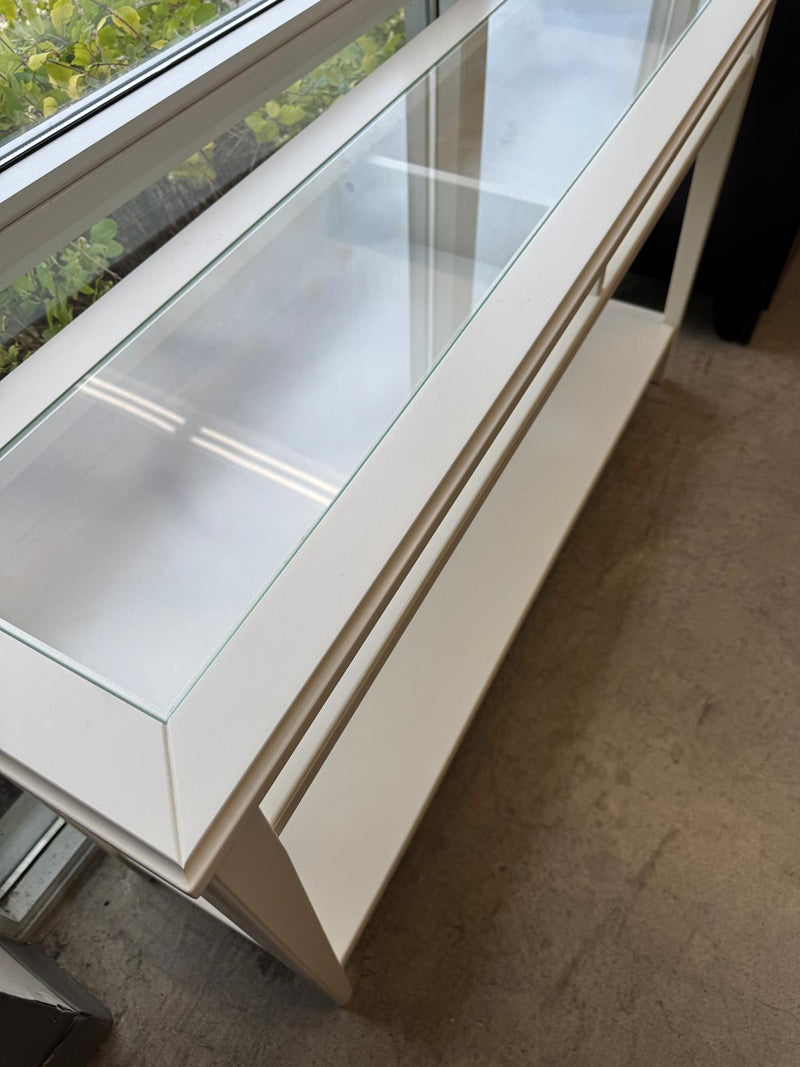 52"W White Wooden Sideboard With Glass Top
