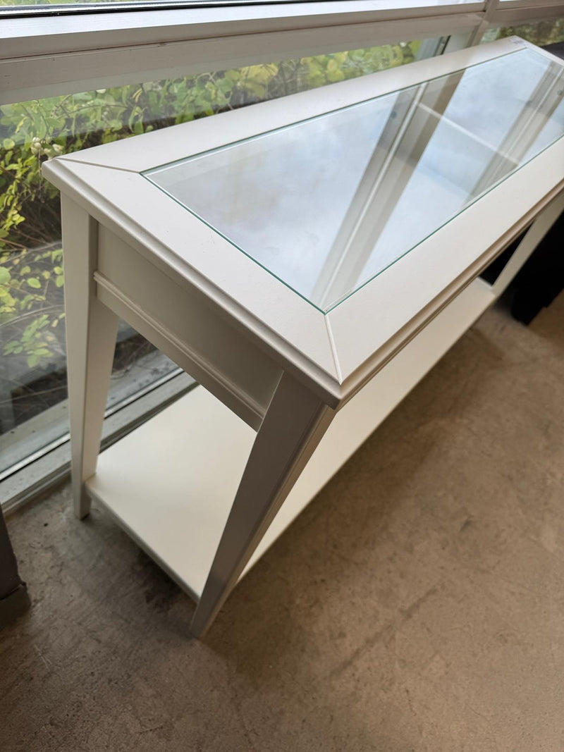 52"W White Wooden Sideboard With Glass Top