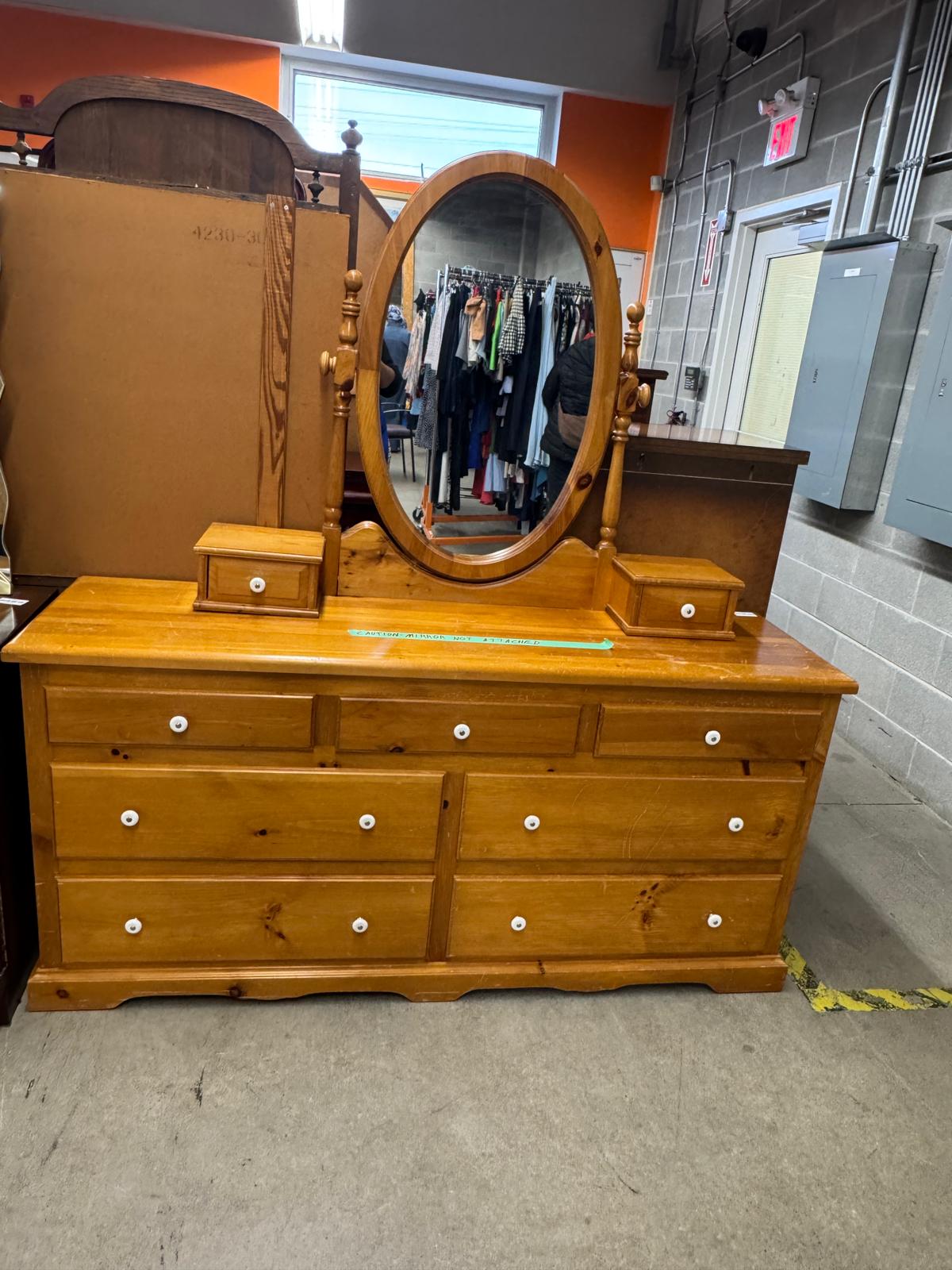 66.5"W 9-Drawer Wooden Dresser With Mirror