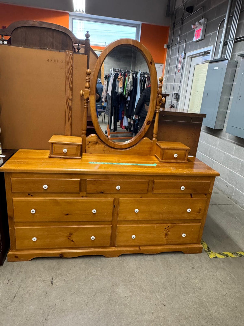 66.5"W 9-Drawer Wooden Dresser With Mirror