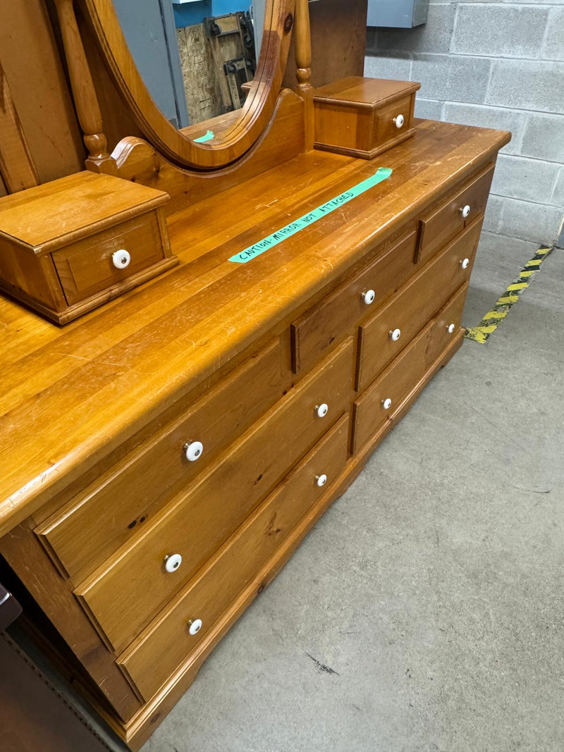 66.5"W 9-Drawer Wooden Dresser With Mirror