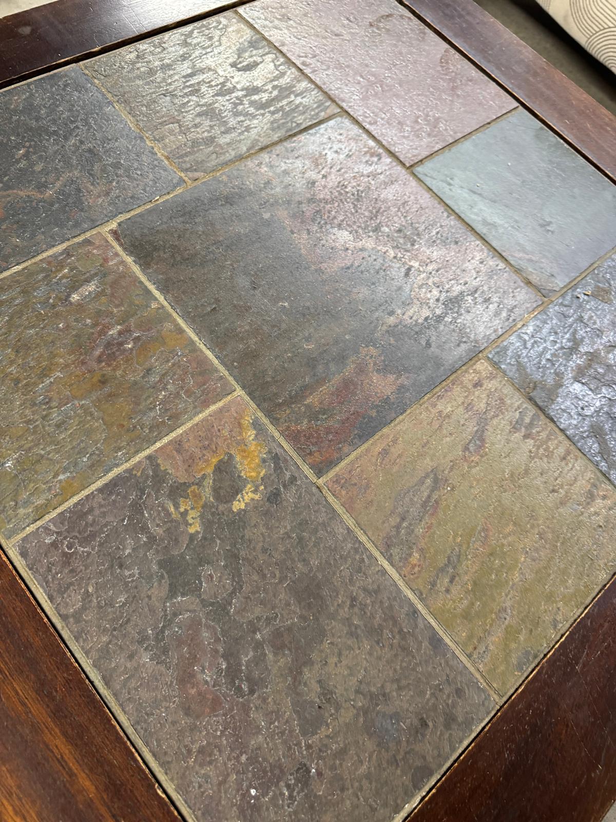 35.5"W Dark Wood Coffee Table With Slate Tile Top