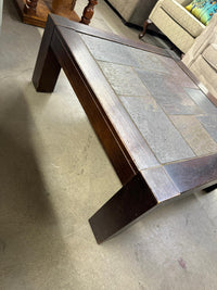 35.5"W Dark Wood Coffee Table With Slate Tile Top