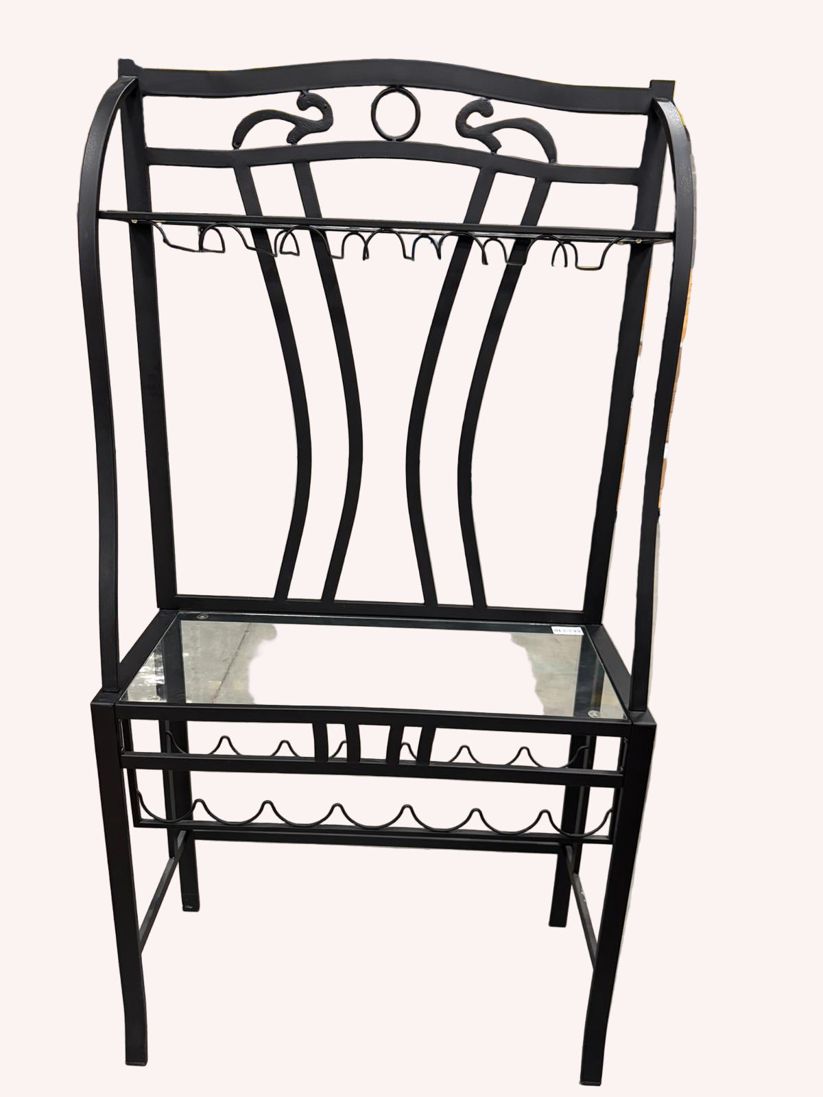 35"W Black Metal Wine Rack With Glass Shelf